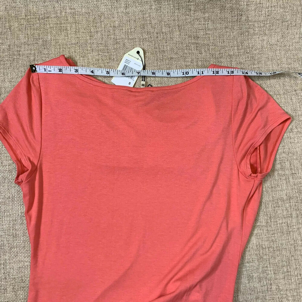 Sophie max Women’s Deep Coral Orange Cowl Neck Ruched Sides, Size s blouse top - Picture 9 of 11